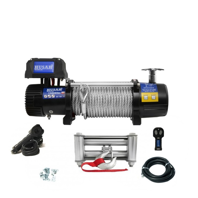 Troliu electric HUSAR WINCH BST 13000 lbs (trage 5897 kg), cablu otel, la 12 V + HUSA!